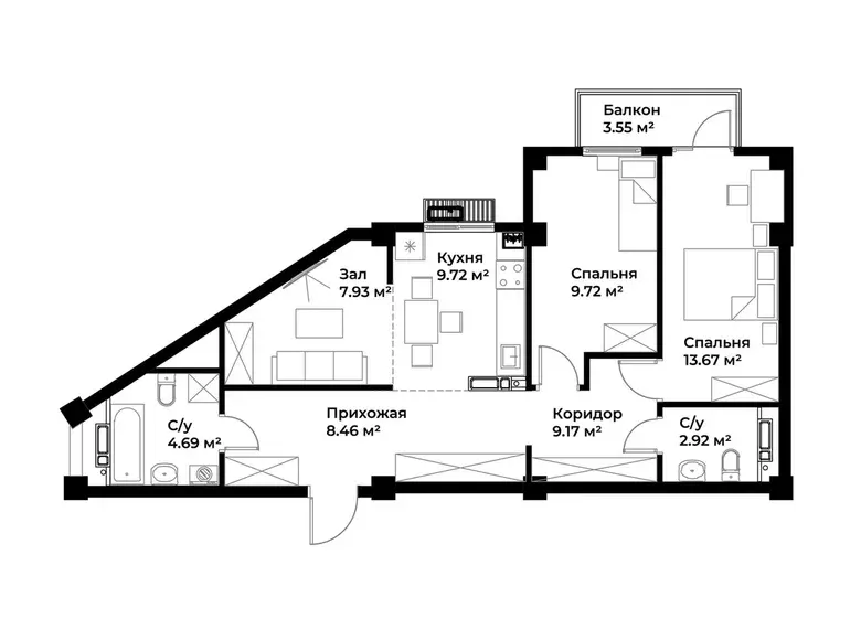 Сотилади 2 хонали квартира, 70 м², 12/15 қават — Олмазор тумани