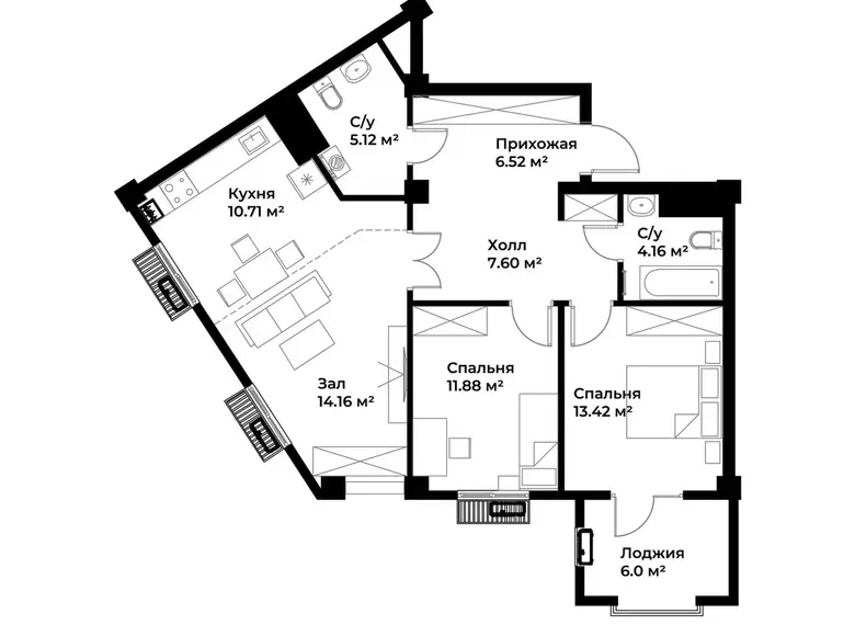 Сотилади 2 хонали квартира, 77 м², 12/15 қават — Олмазор тумани