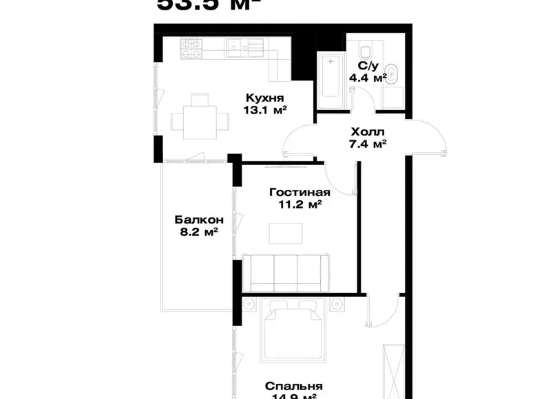 Сотилади 2 хонали квартира, 52 м², 14/16 қават — Мирзо Улуғбек тумани