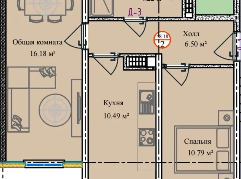 Продаётся 2-комнатная квартира, 49 м², 2/10 этаж — Бектемирский район