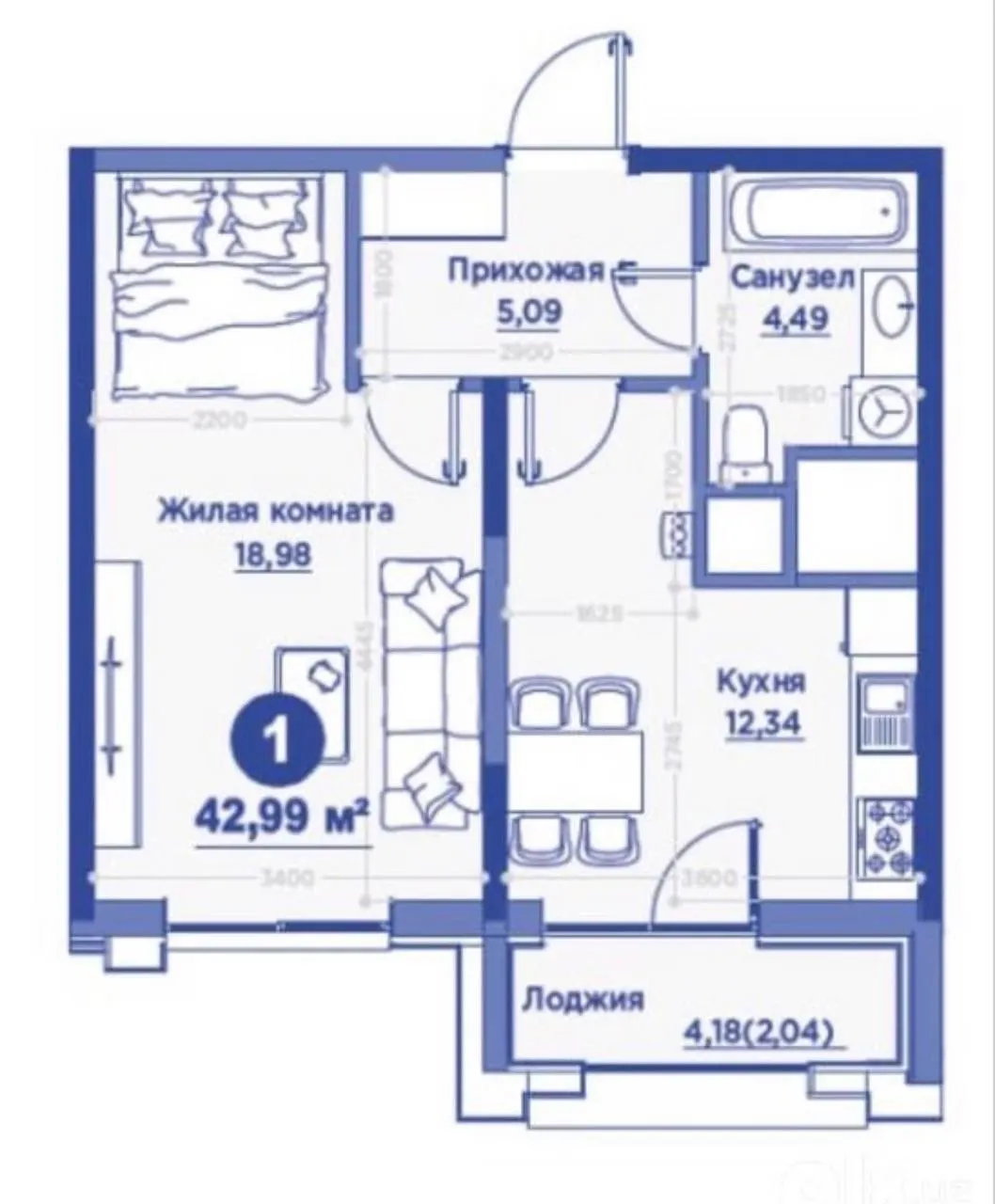 Продаётся 1-комнатная квартира, 43 м², 4/15 этаж — Мирзо-Улугбекский район