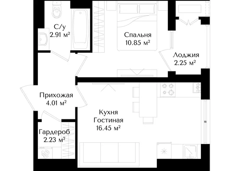 Сотилади 1 хонали квартира, 39 м², 3/16 қават — Яшнобод тумани