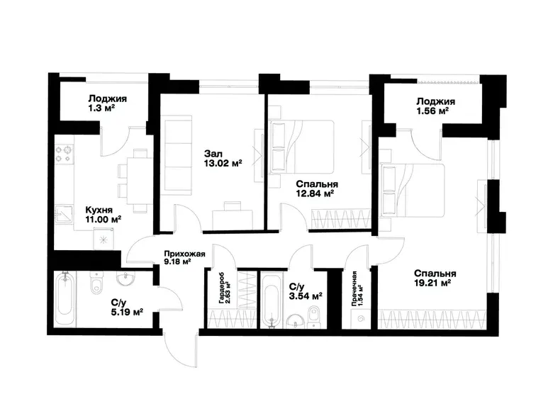 Сотилади 3 хонали квартира, 89 м², 2/15 қават — Миробод тумани