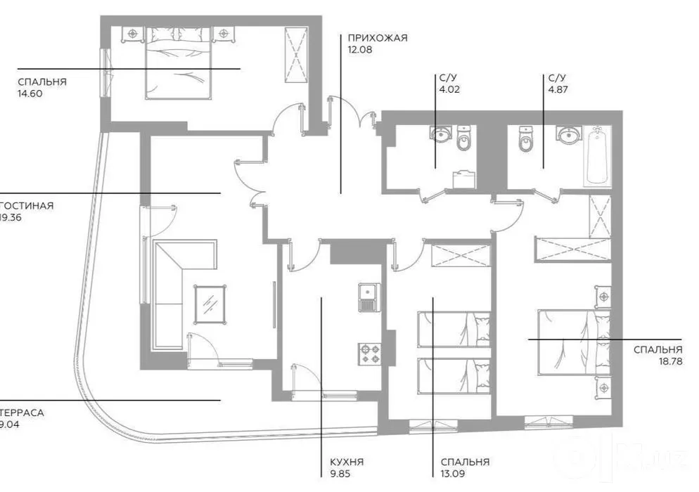 Продаётся 4-комнатная квартира, 193 м², 8/15 этаж — Мирабадский район