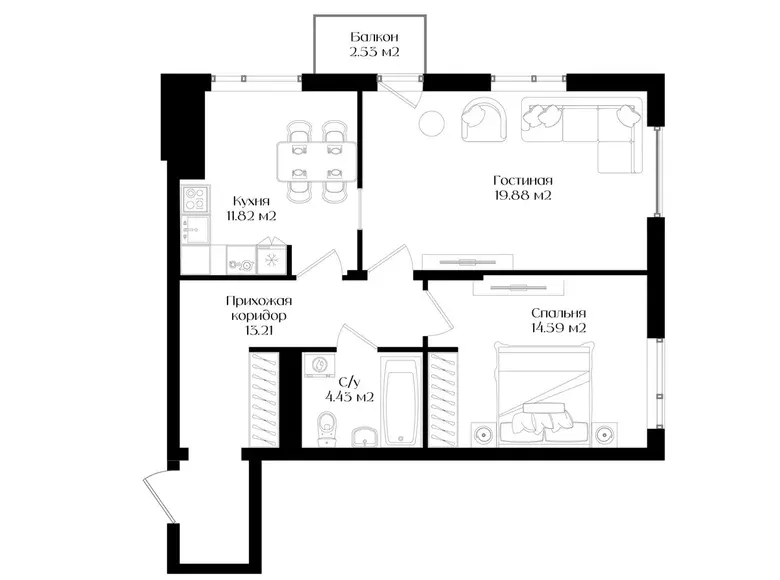 Сотилади 2 хонали квартира, 65 м², 10/16 қават — Яшнобод тумани