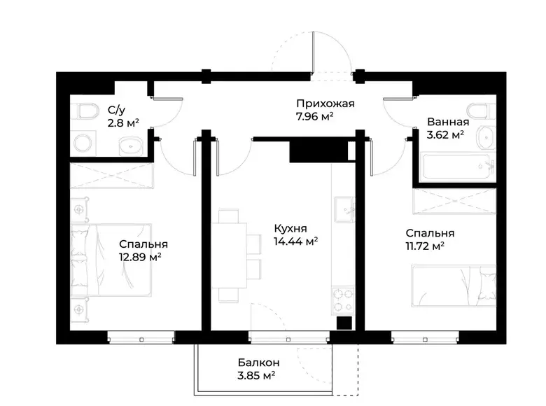 Sotiladi 2 xonali kvartira, 55 m², 12/15 qavat — Mirobod tumani