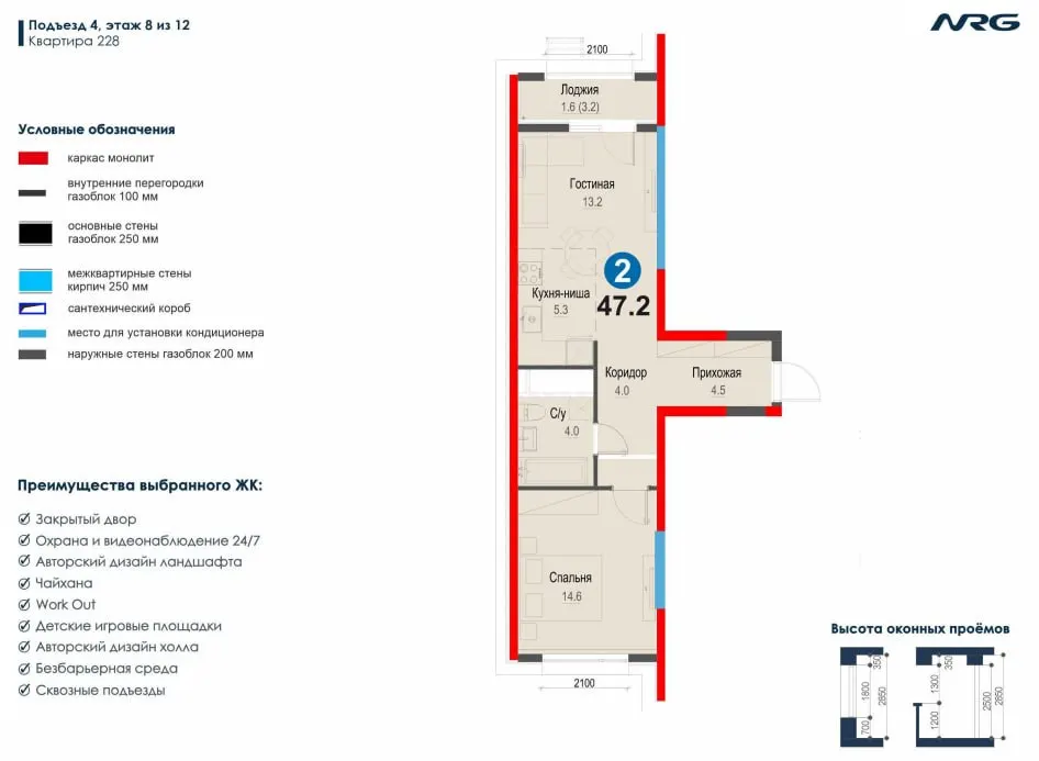 Сотилади 2 хонали квартира, 47.2 м², 8/12 қават — Яшнобод тумани