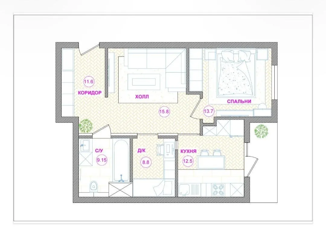Продаётся 2-комнатная квартира, 55 м², 6/12 этаж — Яшнабадский район