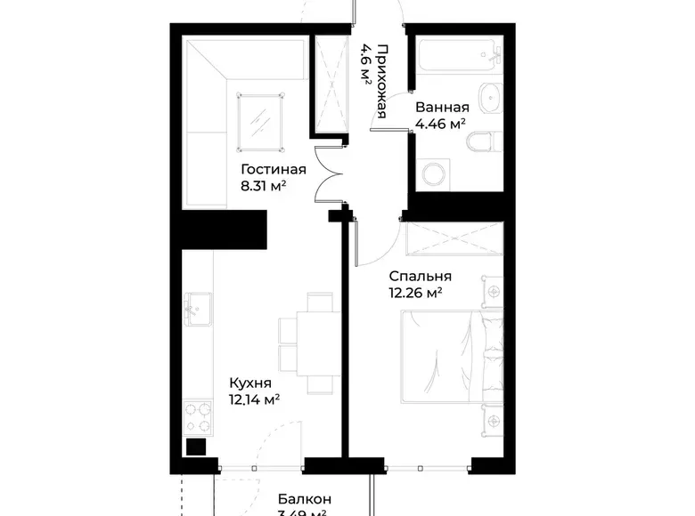 Sotiladi 2 xonali kvartira, 43 m², 15/15 qavat — Mirobod tumani