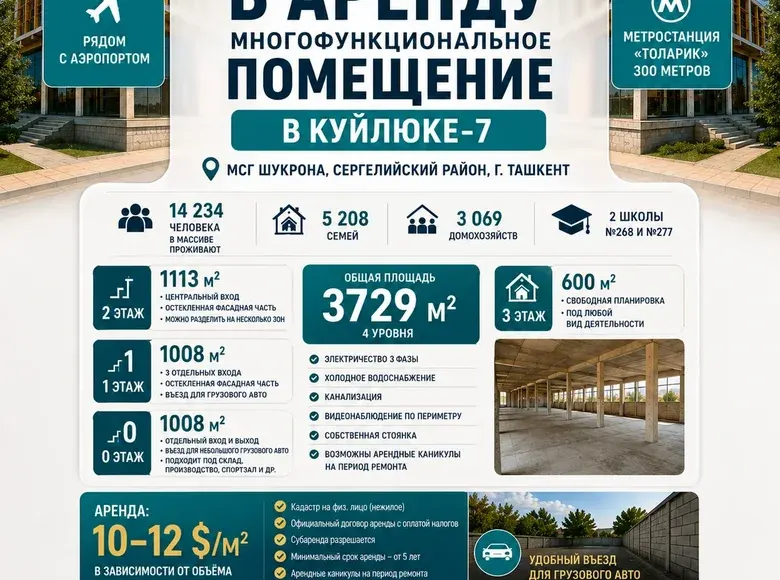 Ижарага берилади тижорат биноси, 3660 м² — Сергели тумани