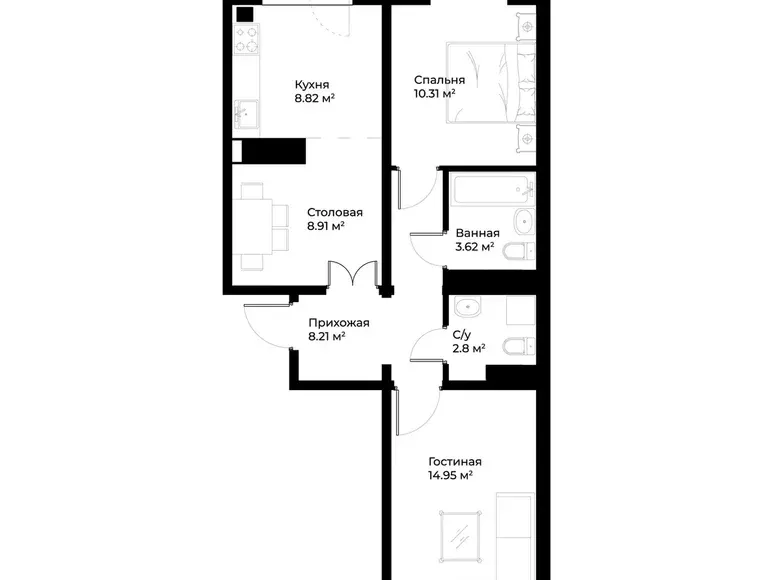 Sotiladi 2 xonali kvartira, 59 m², 14/15 qavat — Mirobod tumani