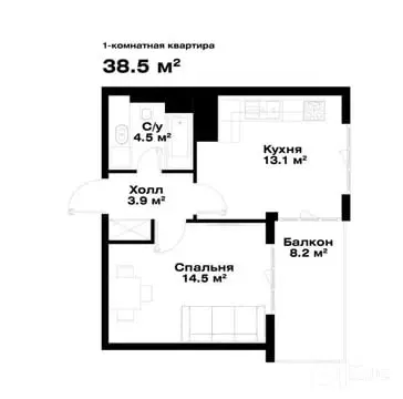 Сотилади 1 хонали квартира, 38.5 м², 6/16 қават — Мирзо Улуғбек тумани