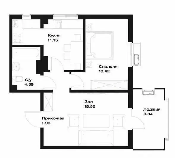 Сотилади 2 хонали квартира, 54 м², 11/16 қават — Миробод тумани