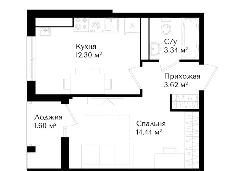 Сотилади 1 хонали квартира, 35 м², 7/16 қават — Яшнобод тумани
