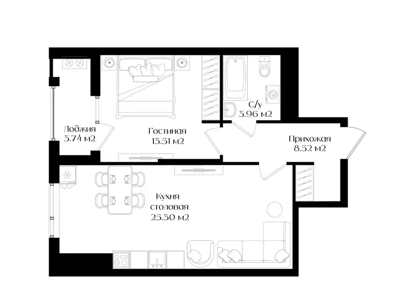 Сотилади 1 хонали квартира, 51 м², 8/16 қават — Яшнобод тумани