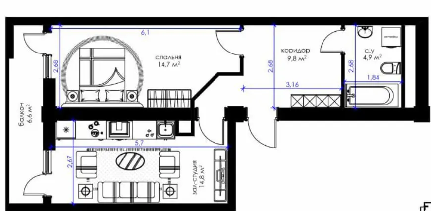 Сотилади 2 хонали квартира, 43.4 м², 14/16 қават — Яшнобод тумани