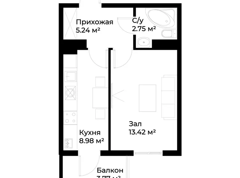 Сотилади 1 хонали квартира, 32 м², 12/16 қават — Яшнобод тумани