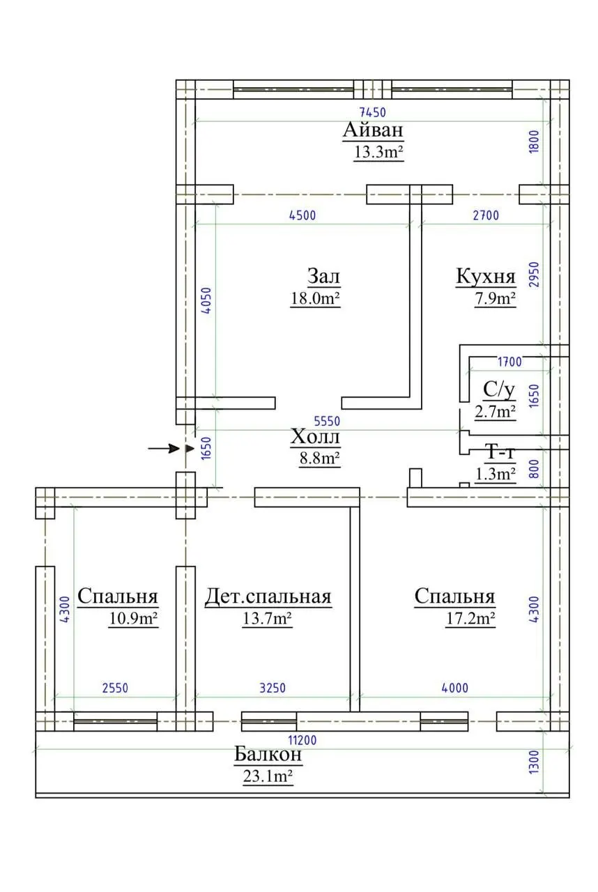 Продаётся 4-комнатная квартира, 107 м², 3/4 этаж — Шайхантахурский район