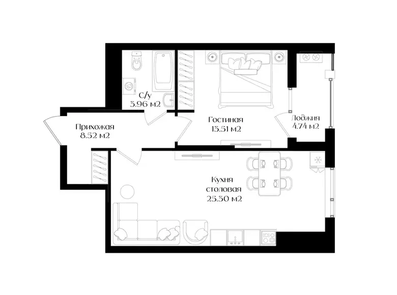 Сотилади 1 хонали квартира, 52 м², 2/16 қават — Яшнобод тумани