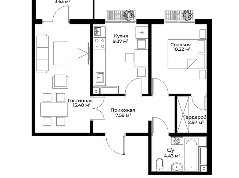 Сотилади 2 хонали квартира, 52 м², 13/15 қават — Олмазор тумани