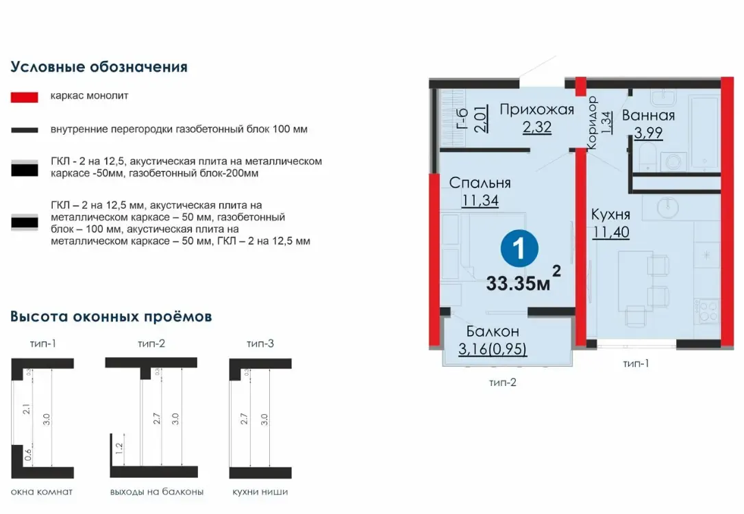 Сотилади 1 хонали квартира, 33,4 м², 15/16 қават — Мирзо Улуғбек тумани