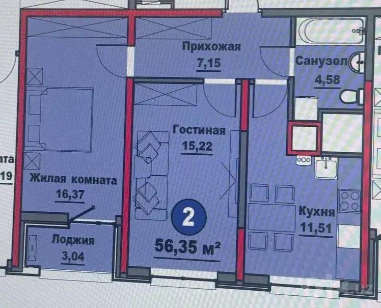 Сотилади 2 хонали квартира, 56 м², 14/15 қават — Мирзо Улуғбек тумани