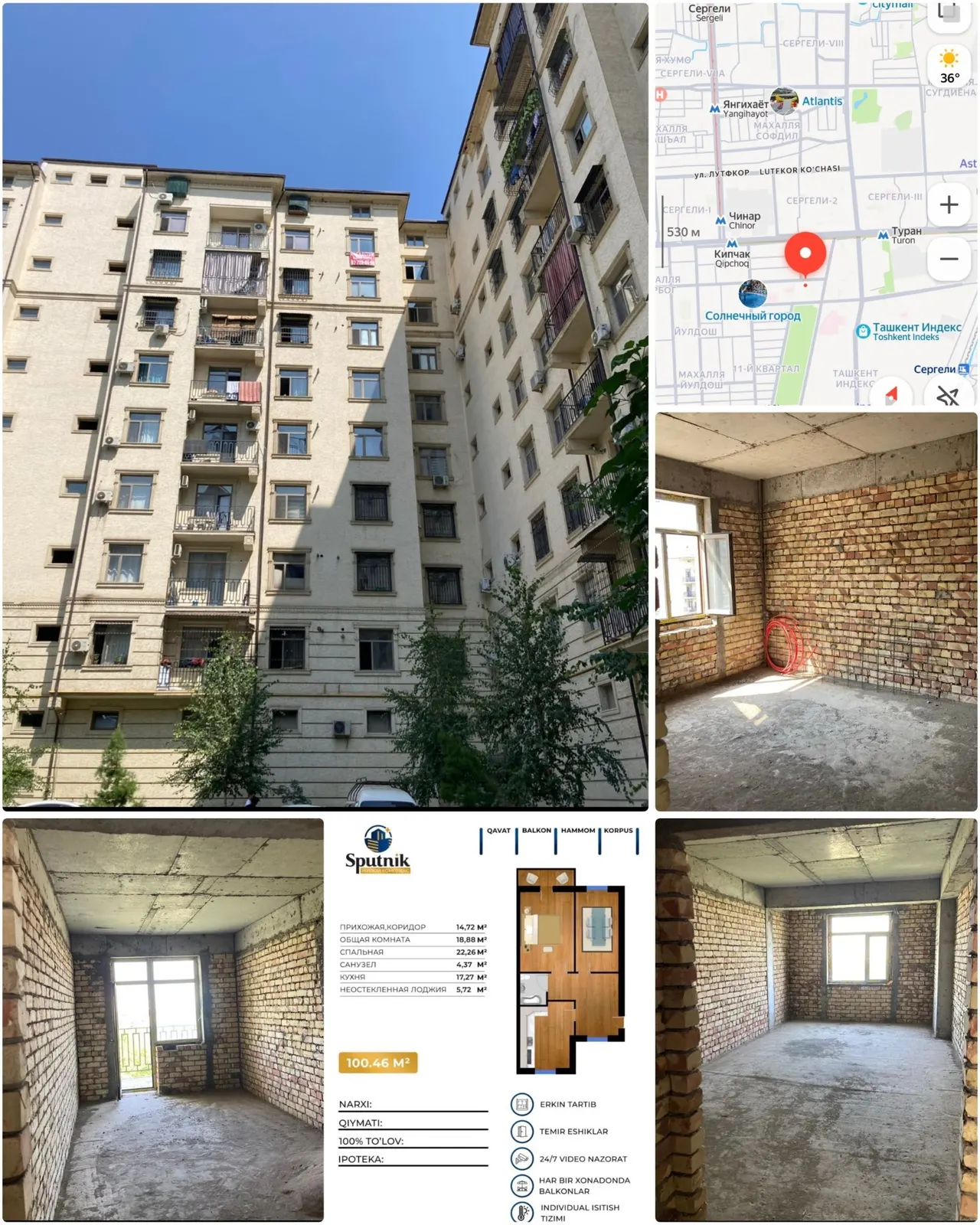 Sotiladi 2 xonali kvartira, 100 m², 9/9 qavat — Yangihayot tumani