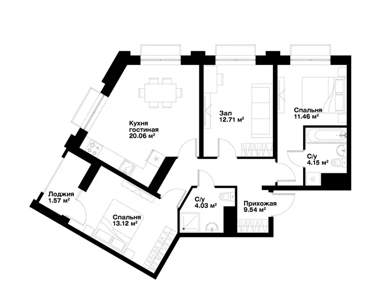 Сотилади 3 хонали квартира, 77 м², 12/15 қават — Миробод тумани