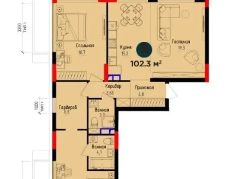 Сотилади 3 хонали квартира, 102 м², 3/5 қават — Мирзо Улуғбек тумани