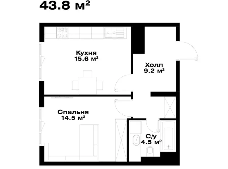 Сотилади 1 хонали квартира, 43 м², 2/16 қават — Мирзо Улуғбек тумани