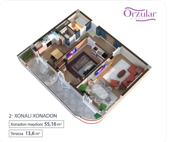 Сотилади 2 хонали квартира, 55 м², 14/16 қават — Юнусобод тумани