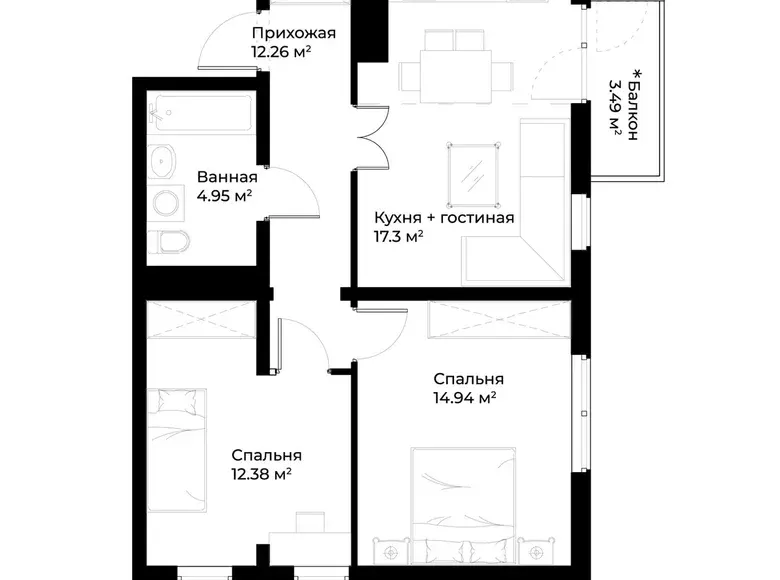Sotiladi 2 xonali kvartira, 59 m², 13/15 qavat — Mirobod tumani