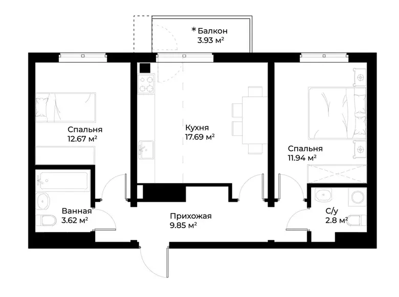 Сотилади 2 хонали квартира, 60 м², 10/15 қават — Миробод тумани