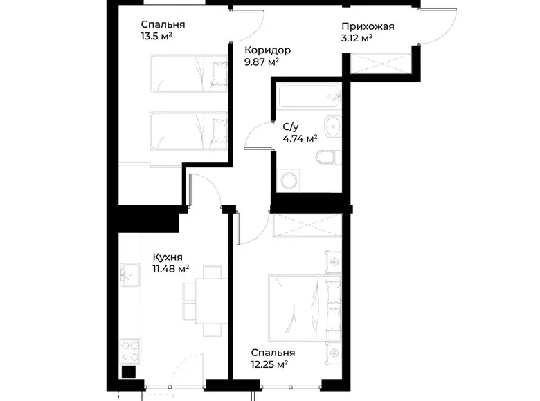 Сотилади 2 хонали квартира, 56 м², 15/15 қават — Миробод тумани