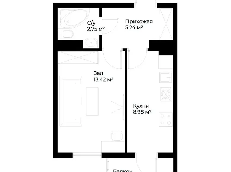 Sotiladi 1 xonali kvartira, 32 m², 15/16 qavat — Mirobod tumani