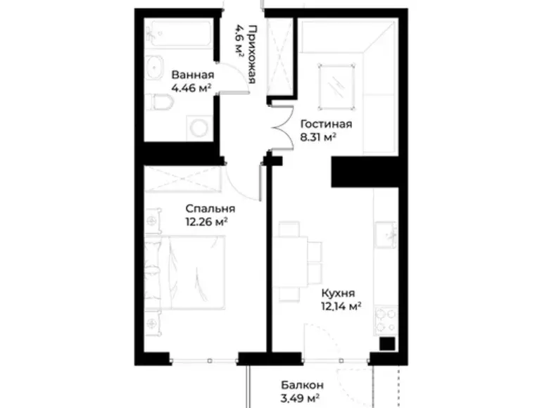 Сотилади 1 хонали квартира, 30 м², 13/15 қават — Миробод тумани