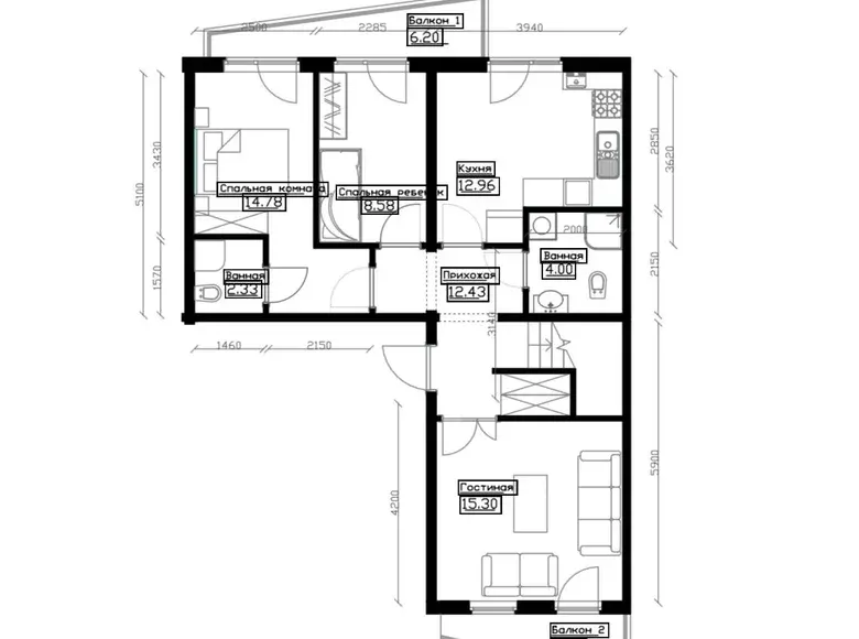Сотилади 3 хонали квартира, 127 м², 9/9 қават — Юнусобод тумани