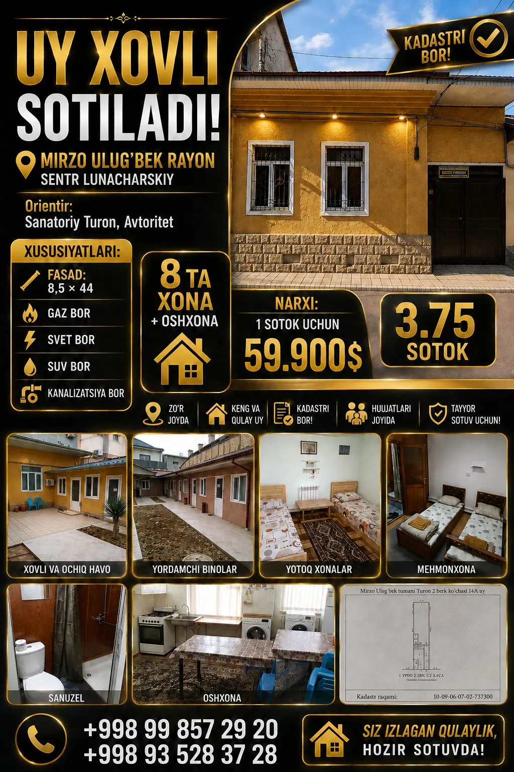 Продаётся 8-комнатный дом, 3.8 сот. — Мирзо-Улугбекский район
