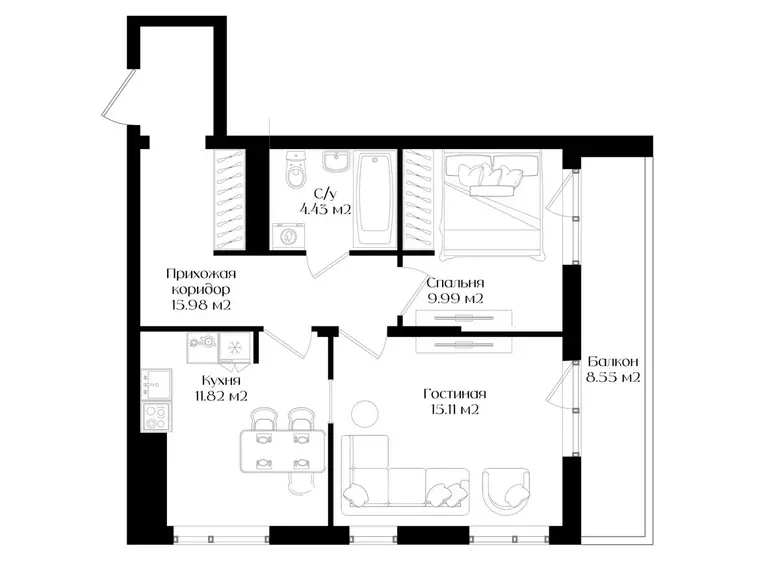 Sotiladi 2 xonali kvartira, 59 m², 15/16 qavat — Yashnobod tumani