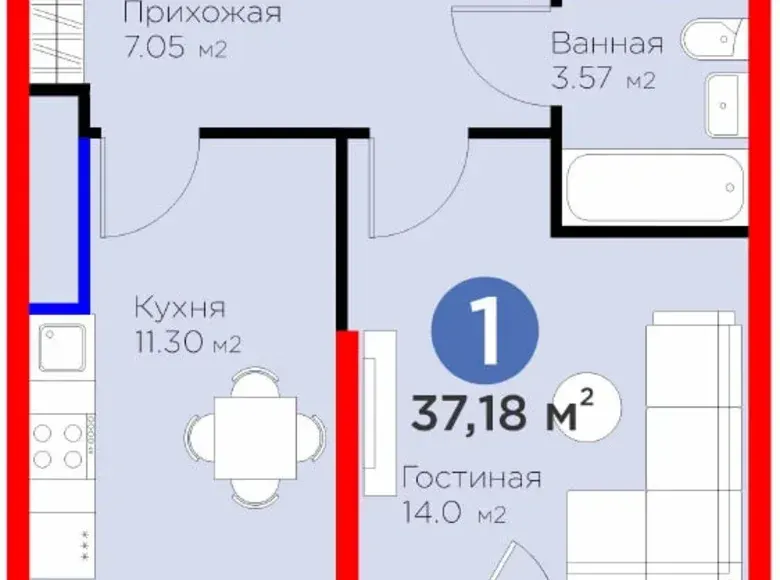 Sotiladi 1 xonali kvartira, 37 m², 15/16 qavat — Mirobod tumani