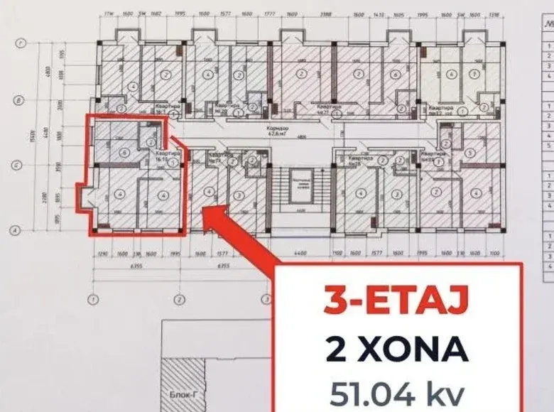 Sotiladi 2 xonali kvartira, 51 m², 3/10 qavat — Shayxontohur tumani