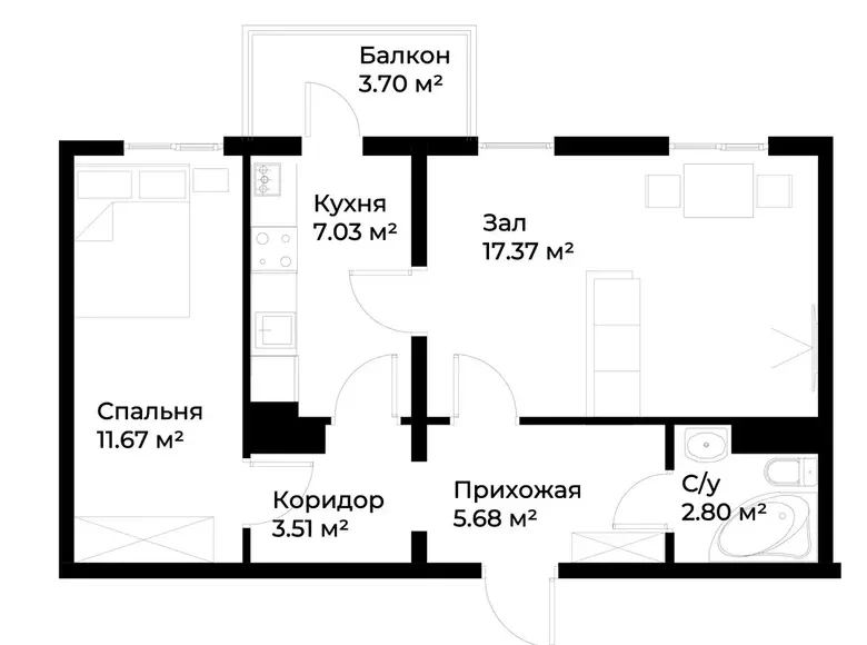 Сотилади 2 хонали квартира, 49 м², 4/16 қават — Яшнобод тумани