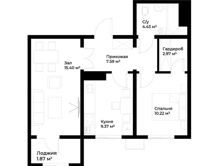 Сотилади 2 хонали квартира, 52 м², 15/16 қават — Мирзо Улуғбек тумани