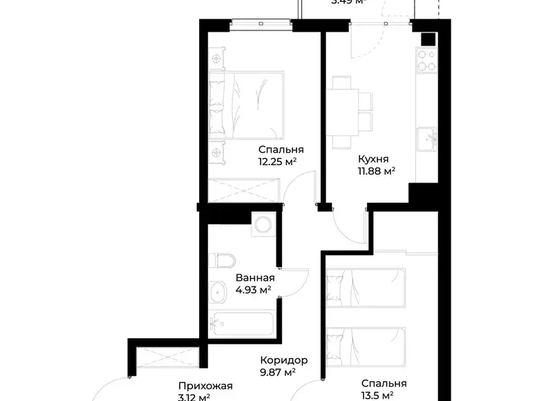 Sotiladi 2 xonali kvartira, 57 m², 3/15 qavat — Mirobod tumani