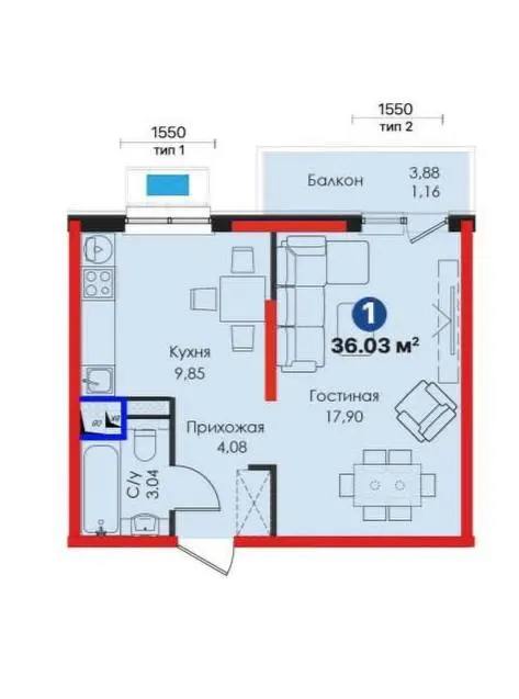 Сотилади 1 хонали квартира, 36 м², 8/13 қават — Миробод тумани