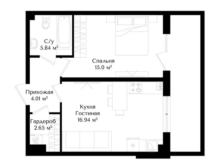 Сотилади 1 хонали квартира, 42 м², 1/16 қават — Яшнобод тумани