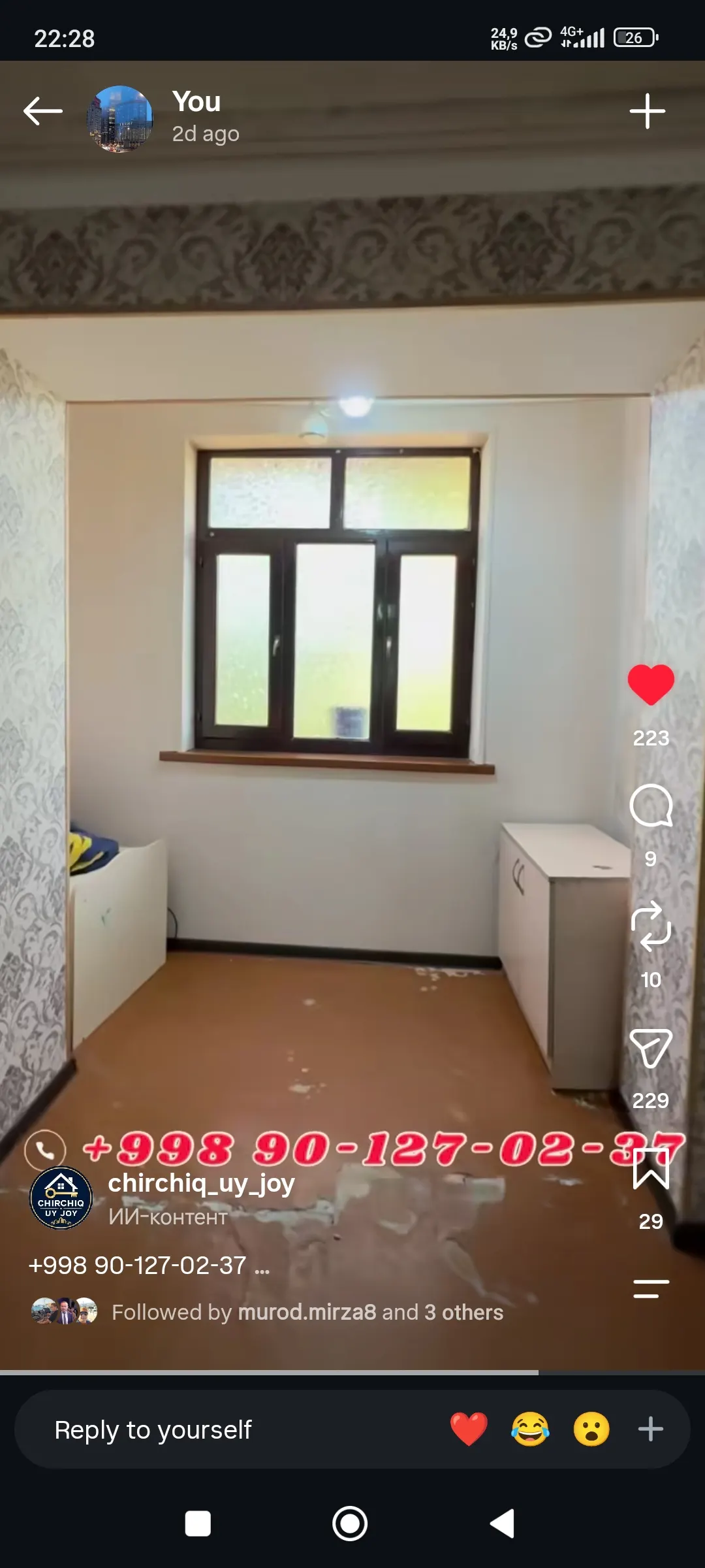 Ижарага берилади 3 хонали квартира, 68 м², 3/4 қават — Чирчиқ шаҳри