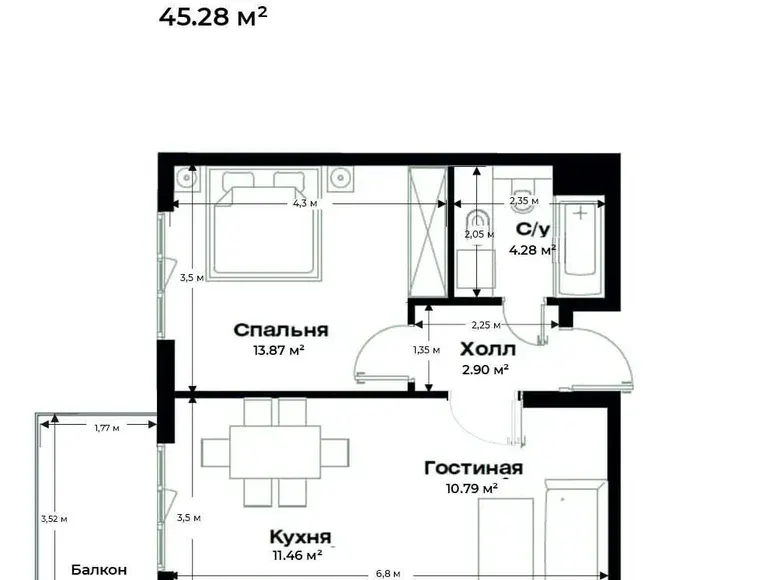 Сотилади 2 хонали квартира, 45 м², 14/16 қават — Мирзо Улуғбек тумани
