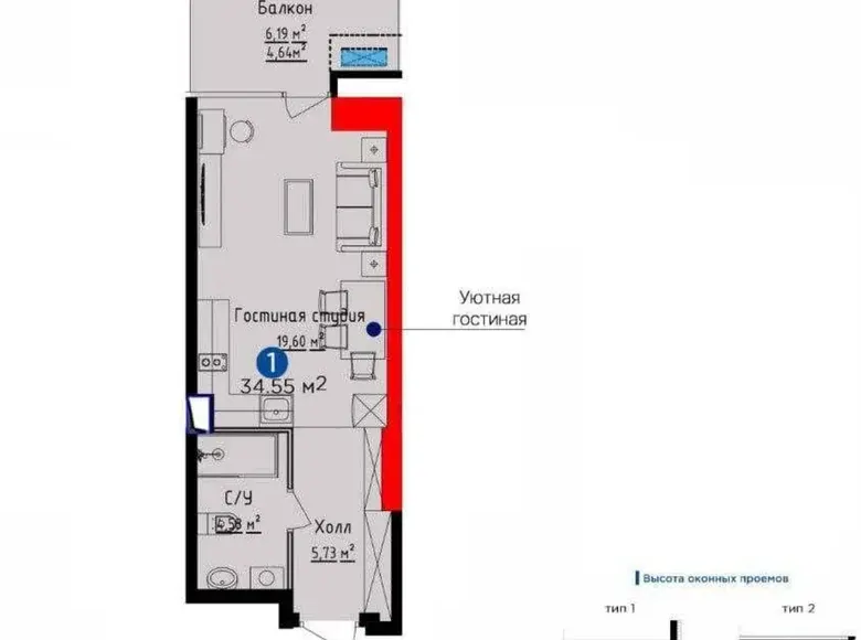 Продаётся 1-комнатная квартира, 35 м², 10/26 этаж — Шайхантахурский район