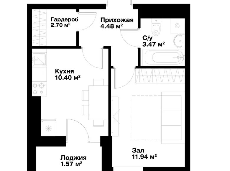 Сотилади 1 хонали квартира, 35 м², 4/15 қават — Миробод тумани